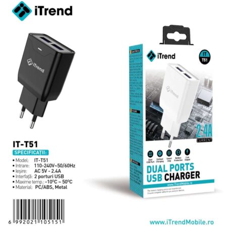 ITREND Incarcator Retea Dual USB Negru (T51)