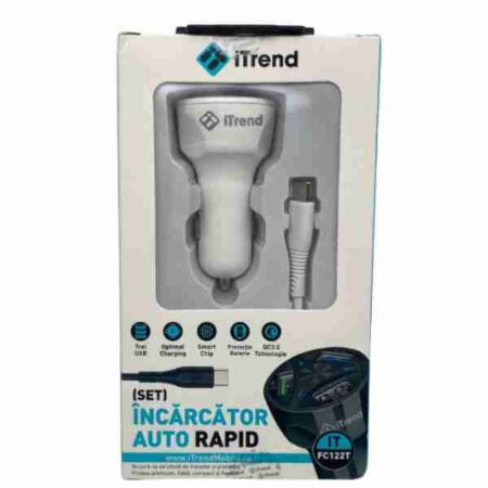 Incarcator Auto iTrend Triplu Port Usb Cu Type C Alb (FC122T)