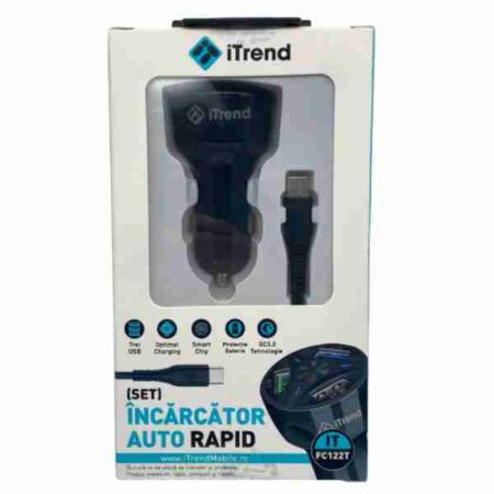 Incarcator Auto iTrend Triplu Port Usb Cu Type C Negru (FC122T)