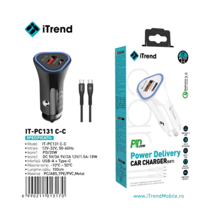 ITREND Incarcator Auto Cu Cablu Type-C Negru (PC131C-C)